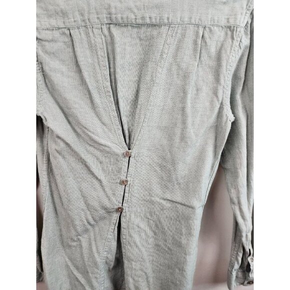 Horny Toad Green White Organic Cotton Button Back Long Sleeve Shirt XS - Picture 7 of 7